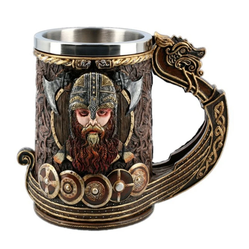 Yaratıcı Viking Korsan bira kupası Benzersiz Tasarım Kahve Fincanı Paslanmaz Çelik Retro Simülasyon Kişiselleştirilmiş Klasik Tek Kolu H