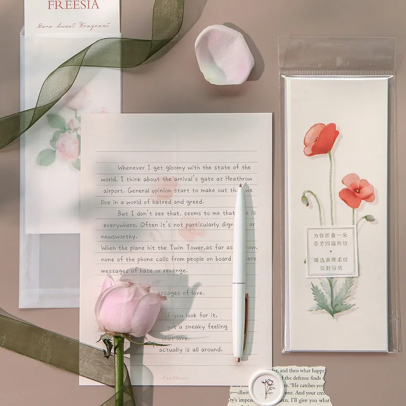 Yaratıcı Zarflar Mektup Kağıdı Seti Çiçek Serisi Romantik Aşk Mektubu Tebrik Kartı Hediye doğum günü hediyesi Antetli Kırtasiye