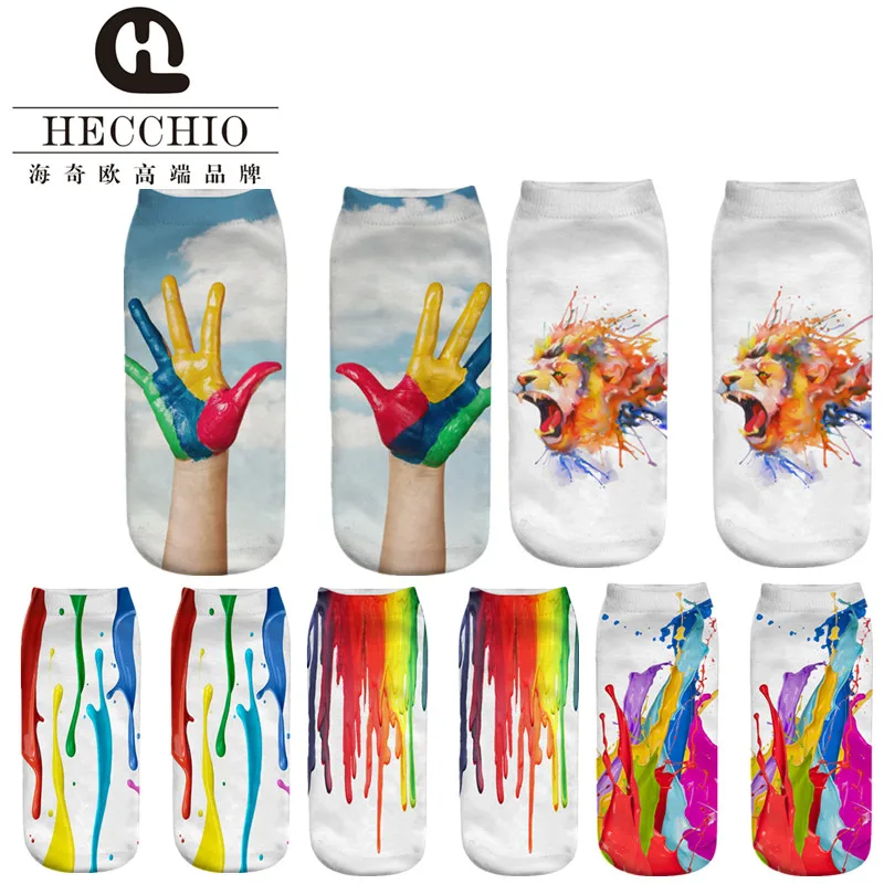 Yeni 3D Baskı Eğlenceli Sevimli Çorap Unisex Harajuku Baskı Kısa Çorap Yaratıcı Renkli Mutlu Kadın Düşük Ayak Bileği Çorap
