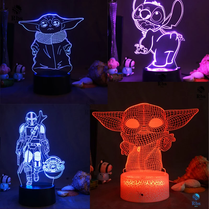 Yeni Disney stizi Mandaloryalı serisi Youda 3D üç boyutlu gece lambası plug-in led uyku ışık dekorasyon hediye ışık kurulu