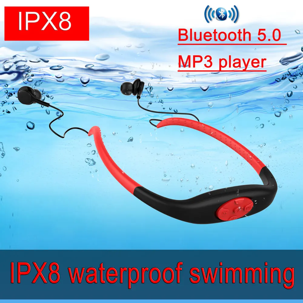 Yeni IPX8 bluetooth kulaklık 2020 FM stereo kulaklık su geçirmez yüzme kulaklık mini spor kablosuz kulaklık mp3 çalar 8GB