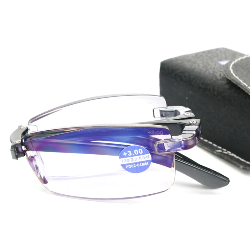 Yeni Katlanabilir Taşınabilir okuma gözlüğü Adam Anti-mavi ışınları Durumda Presbiyopik Gözlük Ultra Hafif Mini Eyeswear Çerçevesiz + 1.0~ + 4.0