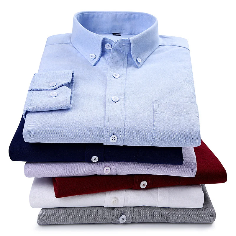 Yeni Oxford İplik Gömlek Genç Adam Kore Rahat Uzun Kollu Çizgili erkek gömleği üst Giysi