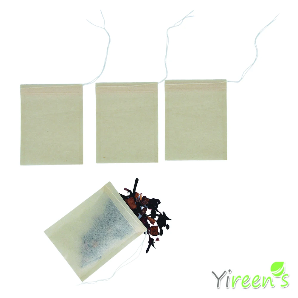 Yireen 100 Adet 90X130MM Tek Kullanımlık Ağartılmamış Kenevir Bireysel Çay filtre torbaları Dizeleri İplik Kağıt Kahve Demlik