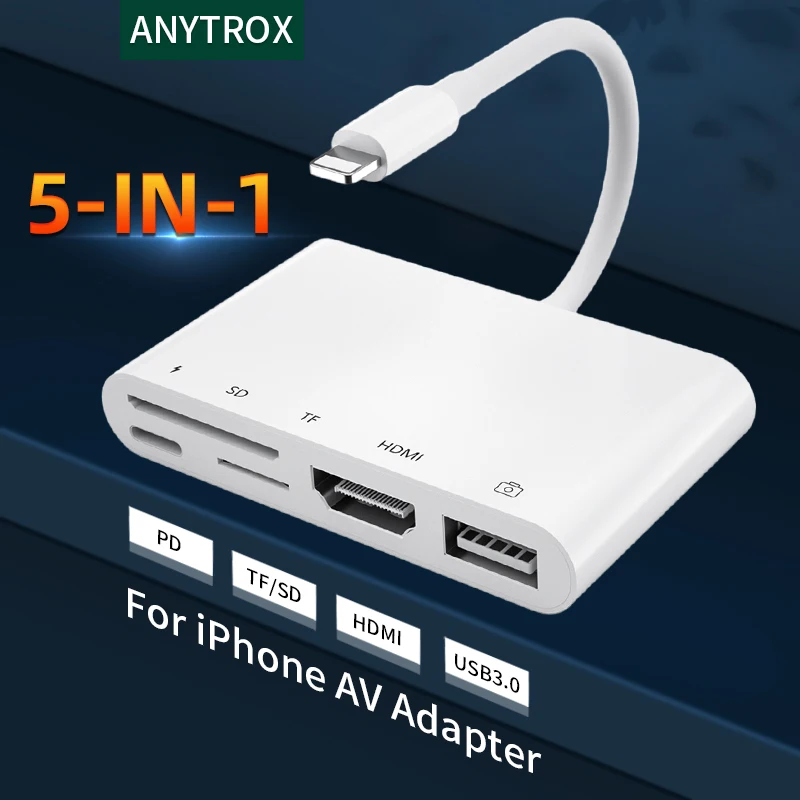 Yıldırım iPhone HDMI USB3 OTG Dijital AV Adaptörü / Kablo iPhone Ethernet 3.5 mm Ses Adaptörü / Dongle Desteği TV / Projektör