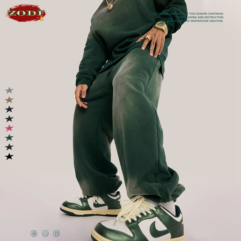 ZODF Şık 2022 erkek Degrade Kıl Kumaş Sweatpants Unisex Yüksek Sokak Gevşek Yumuşak Pantolon Örme Pantolon Streetwears HY0387