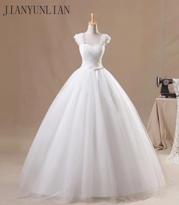 Çiçekli kapak Kollu Prenses Tül Balo Yay Kabarık düğün elbisesi Debutante Elbise Vestidos de Noiva Gerçek Fotoğraflar