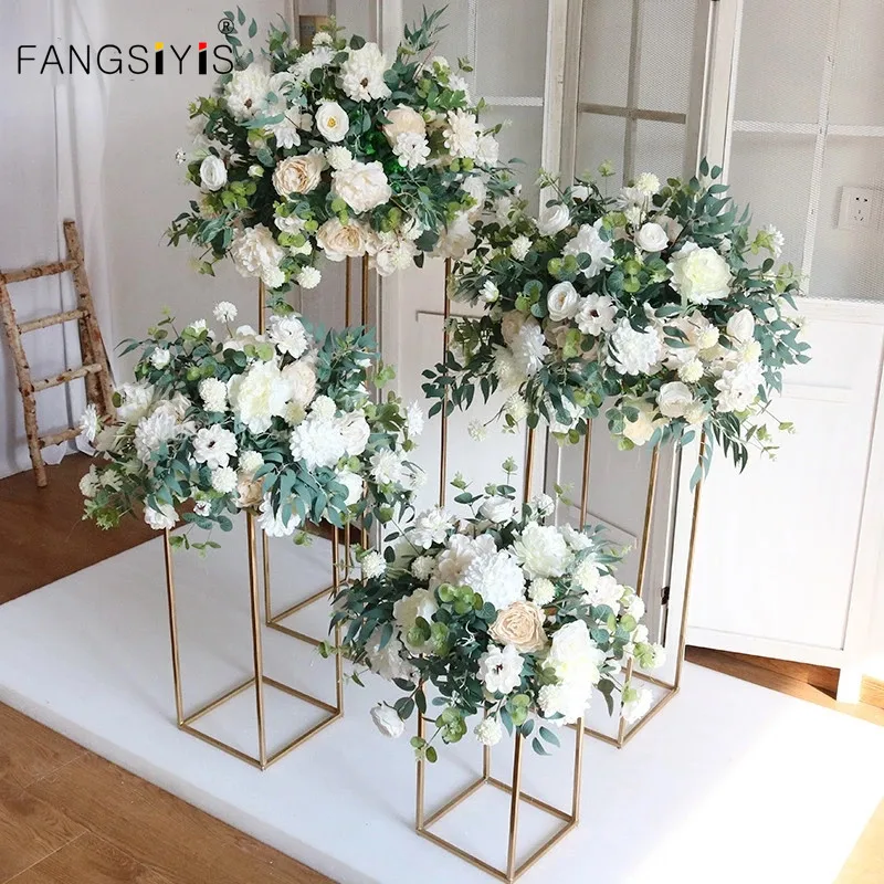 Özel Büyük 80 cm yapay çiçek Topu Düğün Masa Centerpieces Standı Dekor Masa Çiçek Geometrik Raf Parti Sahne Ekran