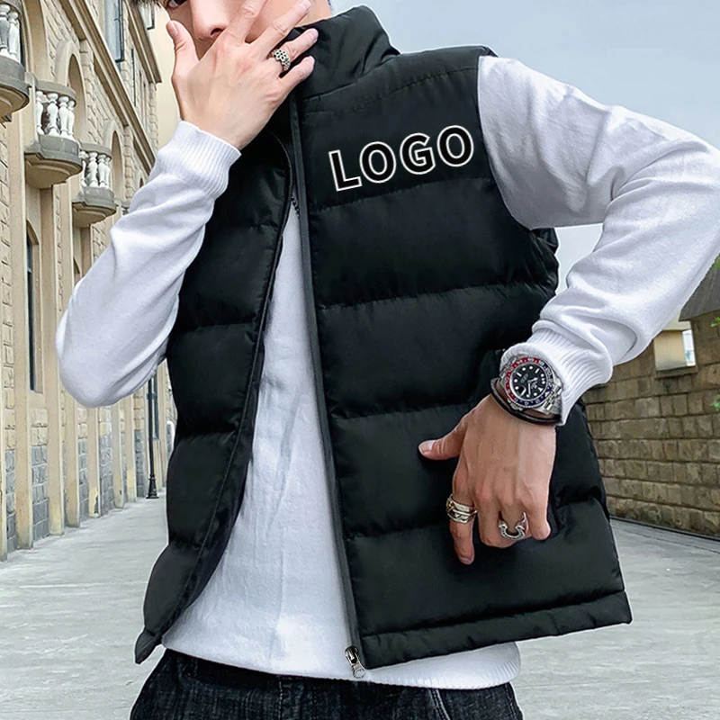 Özel Logo Erkekler Ceket Kolsuz Marka Sonbahar Kış Sıcak Balıkçı Yaka Yelek Fermuar Yelek Adam Sıcak Rahat Açık Erkek Ceket