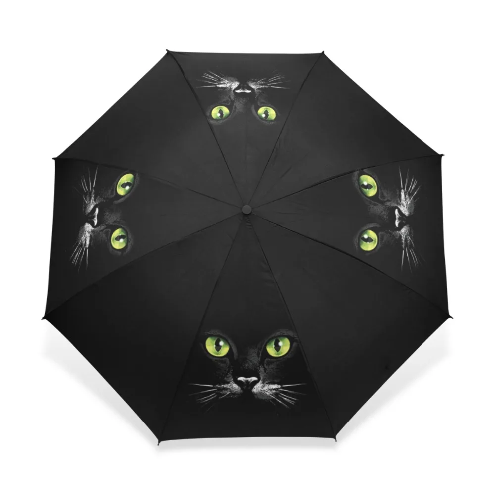 Üç Katlanır Otomatik Şemsiye Kadın Erkek Guarda Chuva Kompakt Siyah Şemsiye Winfproof Ultra-Hafif Paraguas Sevimli Kedi Yağmur Dişli