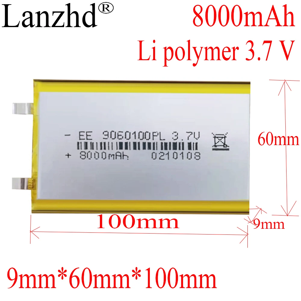 1-10 ADET 3.7 V Polimer Lityum Li Po Piller İçin Bluetooth hoparlör Mobil GPS PSP mobil PED MID DVD PC 8000mAh 9*60*100mm