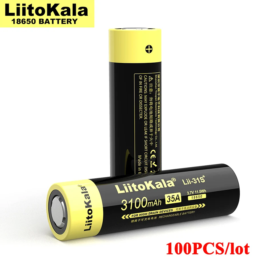 100 ADET LiitoKala Lii-31S 18650 3.7 V 3100mA 35A güç lityum iyon batarya için Elektronik sigara / LED el feneri