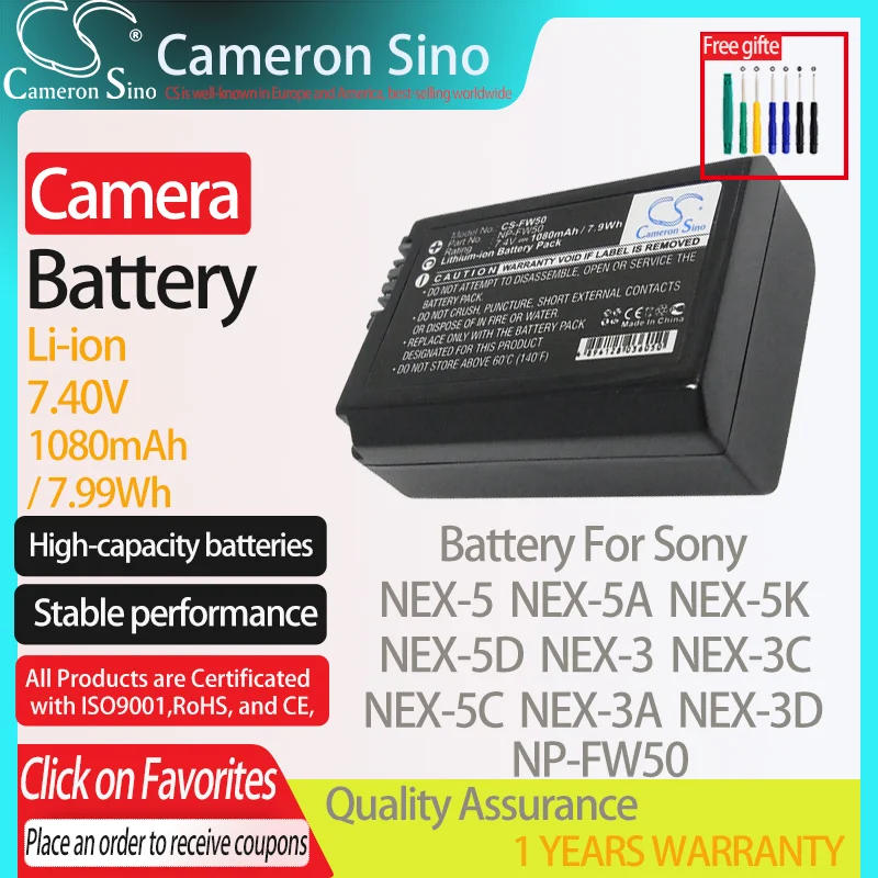 -3A uyuyor Sony NP Sony NEX için CameronSino Pil-5 NEX-6 NEX-5K NEX-5D NEX-3, NEX-3C NEX-5C NEX-FW50 Dijital Fotoğraf Makinesi Pili