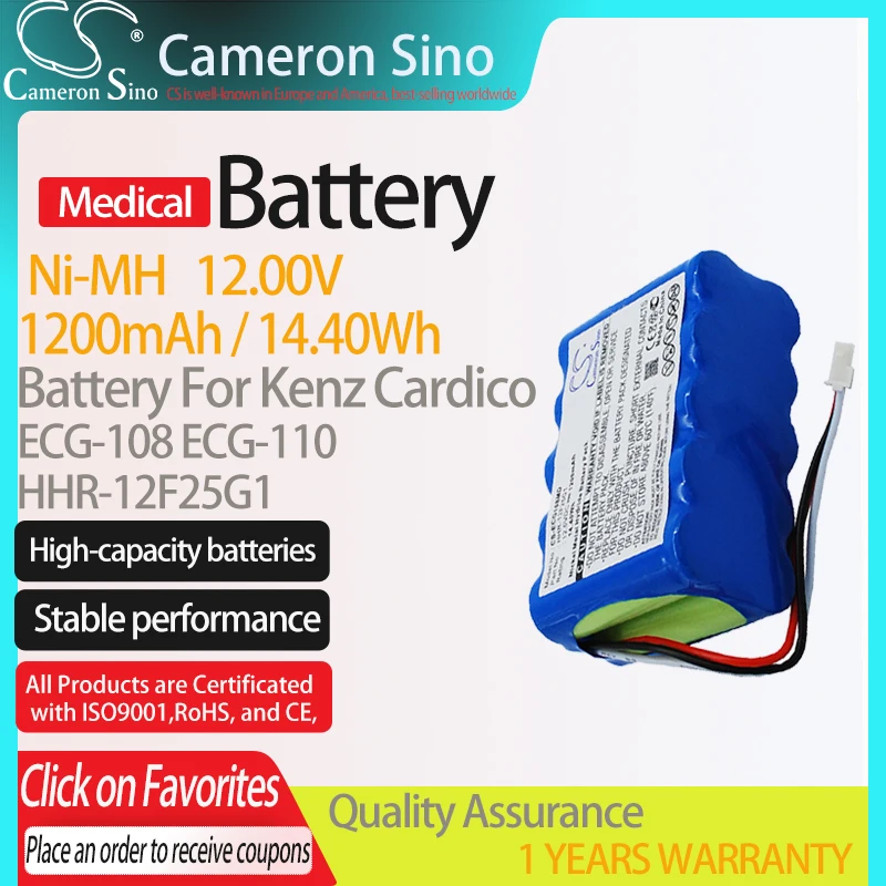 CameronSino Pil Kenz Cardico ECG-108/110 uyar Kenz Cardico HHR-12F25G1 Tıbbi Yedek pil 1200 mAh / 14.40 Wh Ni-Mh